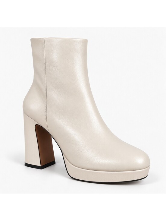 Shoes - NWB Linea Paolo Winslow Cream Leather Platform Block Heel Ankle Boots Size 9